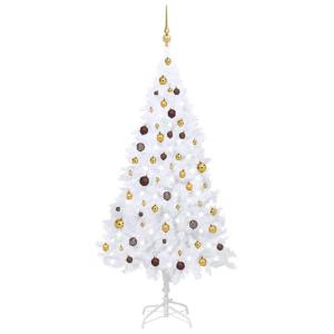 Kunstkerstboom met verlichting en ballen, dennenboom, kerstboom, decoratieve boom, kunstboom, kerstdecoratie, kerstdecoratie, kerstsfeer, kerstdecoraties, wit, 180 cm