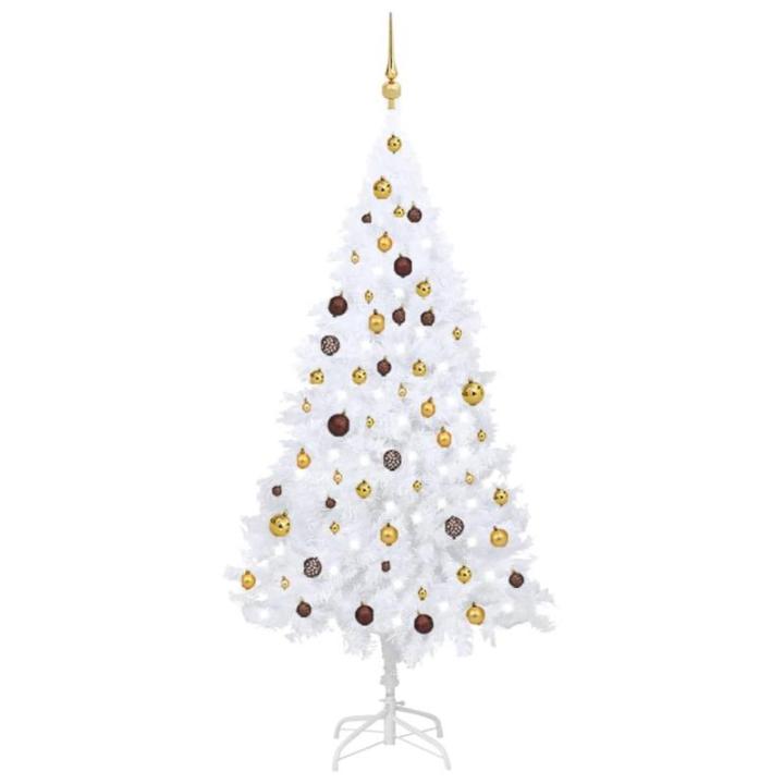 Kunstkerstboom met verlichting en ballen, dennenboom, kerstboom, decoratieve boom, kunstboom, kerstdecoratie, kerstdecoratie, kerstsfeer, kerstdecoraties, wit, 180 cm