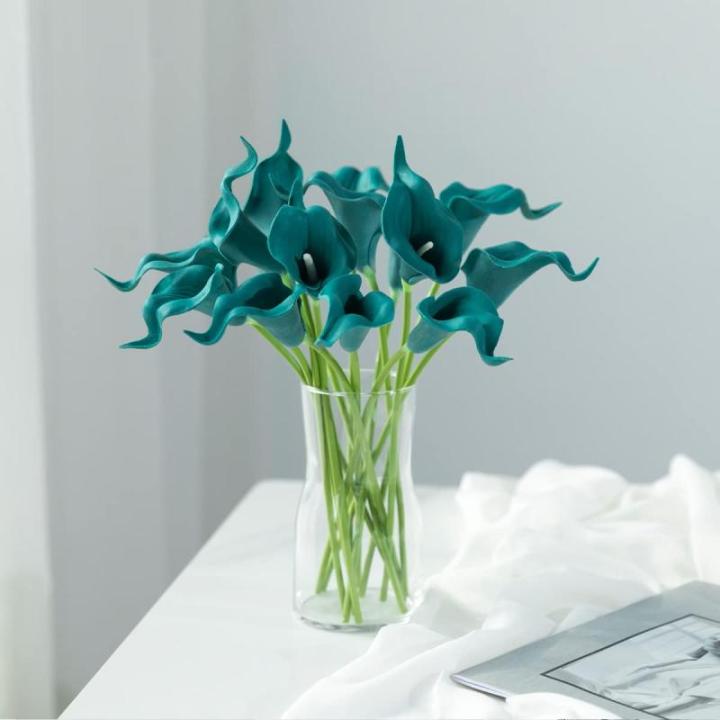 20 stuks kunstmatig calla lelie bruid bloem latex echte aanraking familie decoratie party bruiloft hotel decoratie boeket (groenblauw)