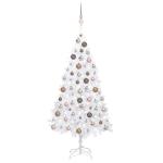 Kunstkerstboom met verlichting en ballen, dennenboom, kerstboom, decoratieve boom, kunstboom, kerstdecoratie, kerstdecoratie, kerstsfeer, kerstdecoraties, wit, 150 cm