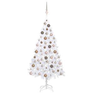 Kunstkerstboom met verlichting en ballen, dennenboom, kerstboom, decoratieve boom, kunstboom, kerstdecoratie, kerstdecoratie, kerstsfeer, kerstdecoraties, wit, 150 cm