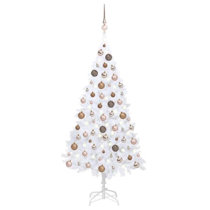 Kunstkerstboom met verlichting en ballen, dennenboom, kerstboom, decoratieve boom, kunstboom, kerstdecoratie, kerstdecoratie, kerstsfeer, kerstdecoraties, wit, 150 cm