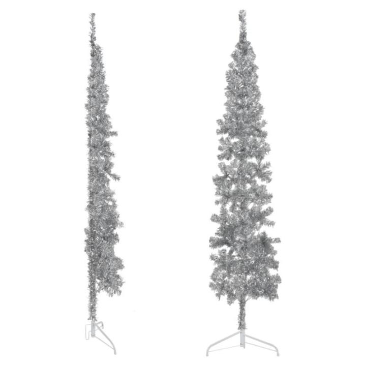 Künstlicher Weihnachtsbaum Silber 240 cm Höhe PVC-Material Halb-Weihnachtsbaum Platzsparend Wand Christbaum Innen- und Außenbereich Wirtschaftliche Weihnachtsdekoration Festlich