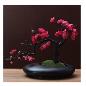 Kunstblumen Künstliche Blumen Pflaumenblüte mit Topf, Simulationsblume Tischdekoration Zubehör Seidengefälschte Pflanzen für Büro Zuhause für jeden Anlass