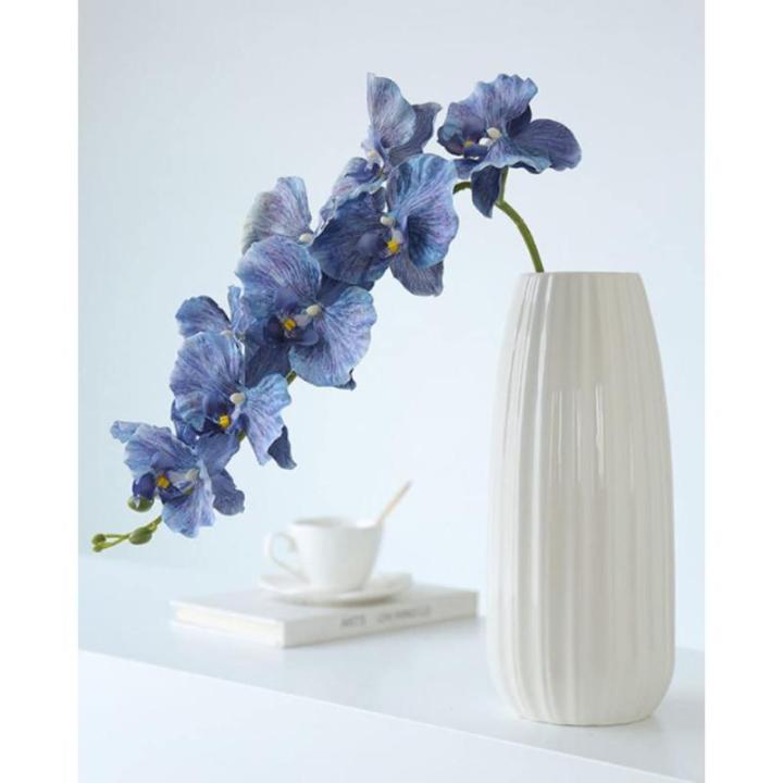 Kunstblumen Phalaenopsis-Orchidee in weißer Vase, künstliche Orchideenblumen, Pflanzen, für Büro, Schreibtisch, Hochzeit, Party, Dekoration, Badezimmer-Ornamente für jeden Anl