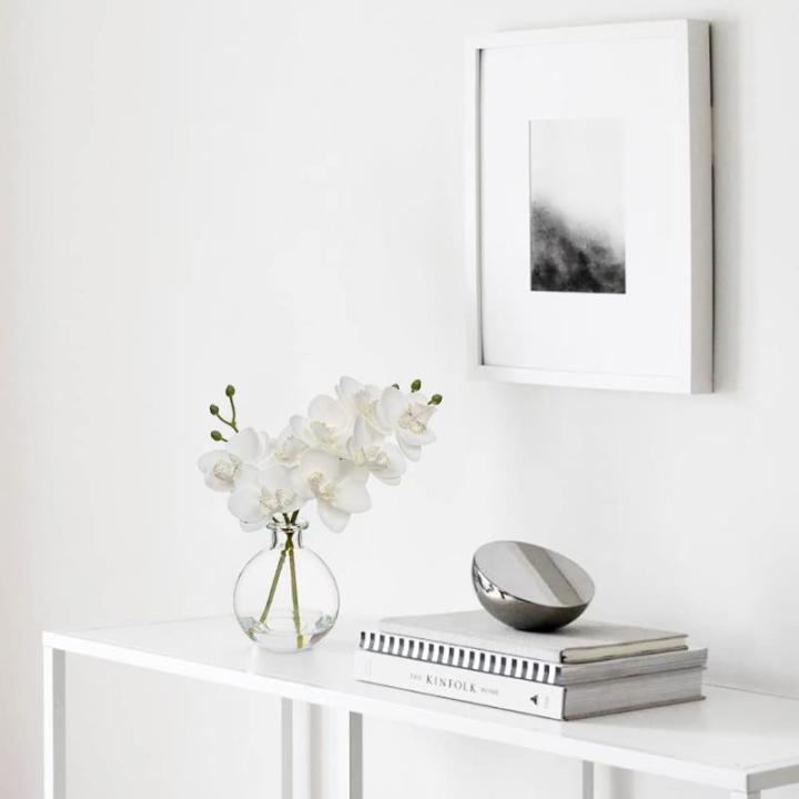 2 stuks kunstorchideeën wit met glazen vaas, kunstplant decoratie orchideeën kunstbloemen in vaas met Real Touch bloemen, namaak-orchideeën, kunstmatige bonsai voor hotel, woonk