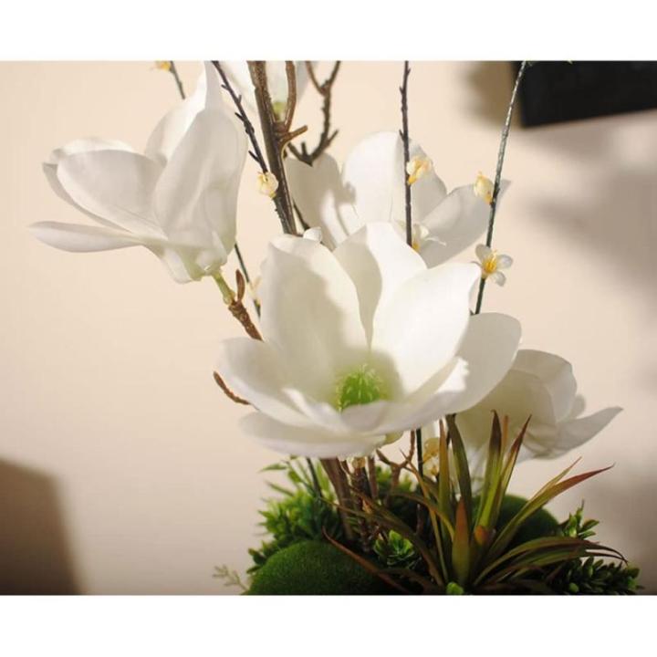 Kunstblumen Gefälschte Magnolienpflanzen für den Innenbereich, künstliche Blumenarrangements mit Porzellanvase, Innendekoration für Hochzeitsfeiern zu Hause für jeden Anlass