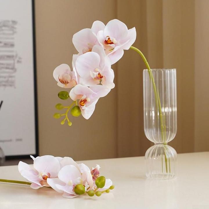 Orchideenstiele, künstliche Blumen, fühlt sich echt an, Phalaenopsis, 45 cm, künstliche Orchideenzweige mit 5 großen Blumen für Vase, Hochzeit, Party, Zuhause, Garten, Dekorat