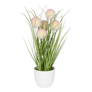 | Decoratief knoopgras | kogelgras | kunstplant met pot | 30 cm hoog (roze bloemen)