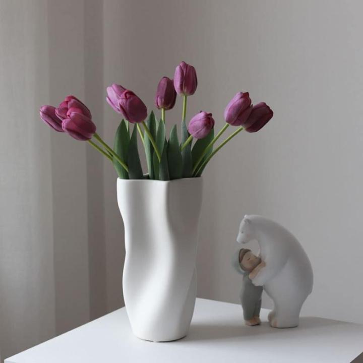 Kunstblumen Künstliche Tulpenblume in Keramikvase, für Zuhause, Küche, Hochzeitsdekoration, gefälschter Tulpenstrauß, 5 Farben für jeden Anlass