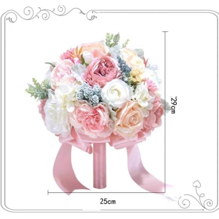 Hochzeitsbrautstrauß mit künstlichen Blumen, Hochzeitsstrauß, Hochzeitsbrautsimulation mit Rosen, Fotoshooting mit künstlichen Blumen(Pink)