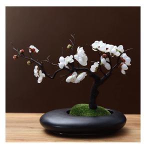 Kunstblumen Künstliche Blumen Pflaumenblüte mit Topf, Simulationsblume Tischdekoration Zubehör Seidengefälschte Pflanzen für Büro Zuhause für jeden Anlass