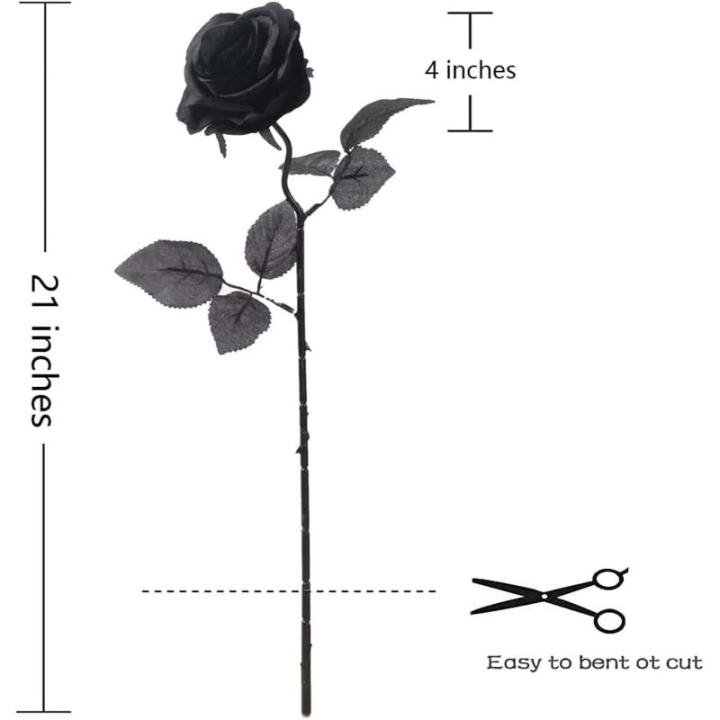 12 stuks Kunstmatige Rozen, 53cm Kunstrozen Enkele Lange Steel , Realistische voor Bruiloftsboeket, Thuis Tuin Woonkamer Hotel Kantoor Decoratie (Ganz Schwarz)