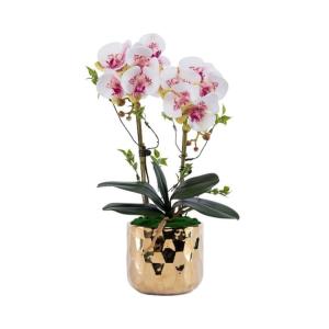 Kunstblumen Gefälschte Orchideenblumen in vergoldeter Keramikvase, künstliche Pflanzen, Bonsai-Seidenblumen für Zuhause, Büro, Balkondekoration für jeden Anlass