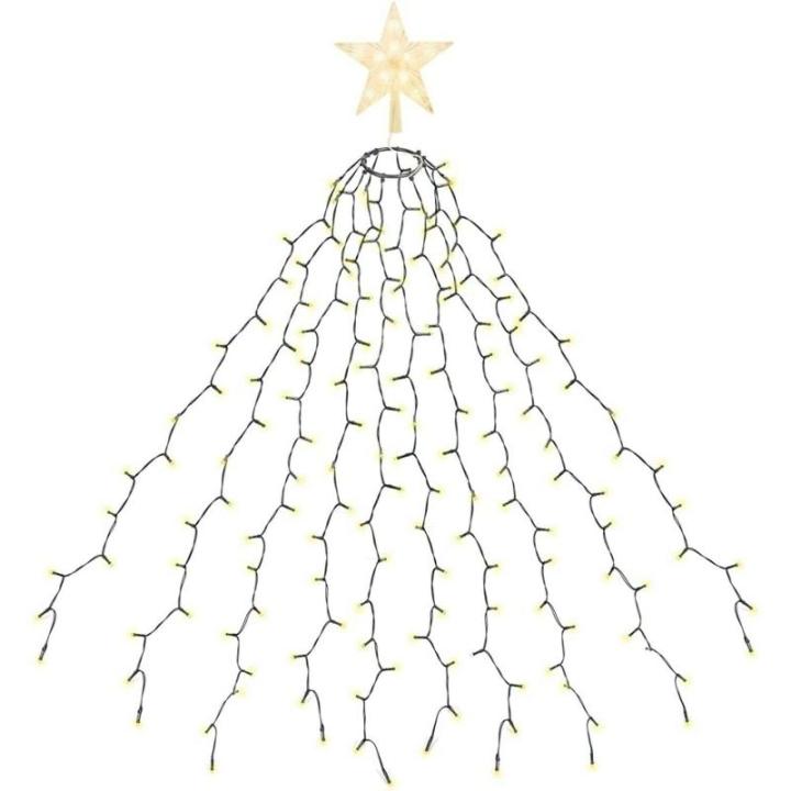 3 m kerstboomverlichting met ring, 10 slingers en piek-ster, 360 led-lampjes, lichtketting, dennenboom, kerstboom lichten met 8 modi, warm wit