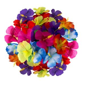 3 Sätze Simulation Hibiskus Dekor Tropische Hawaii-Ornament Abs Simulation Blumenornament Künstliches Blumenarrangement Girlande Künstliche Stoff 72 Stück * 3