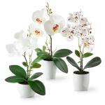 in pot (35 cm), set van 3 kunstorchideeën, kunstmatig afgestemde arrangement in hoogglans-keramische potten, decoratieve bloemen, kunstorchideeën (wit-arrangement)