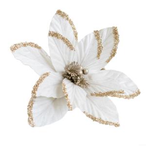 30 cm Weihnachtsblumen, weihnachtliche Glitzer-Weihnachtssterne, Weihnachtsbaumschmuck-Anhänger, handgefertigte Weihnachtsdekoration, künstliche Blumen(Cremeweiß)