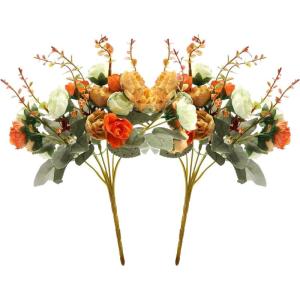 21 kunstzijden rozen, 2 bundels , decoratieve kleine boeketten , kunstboeket, realistisch plastic boeket voor huis, feest, taartdecoratie