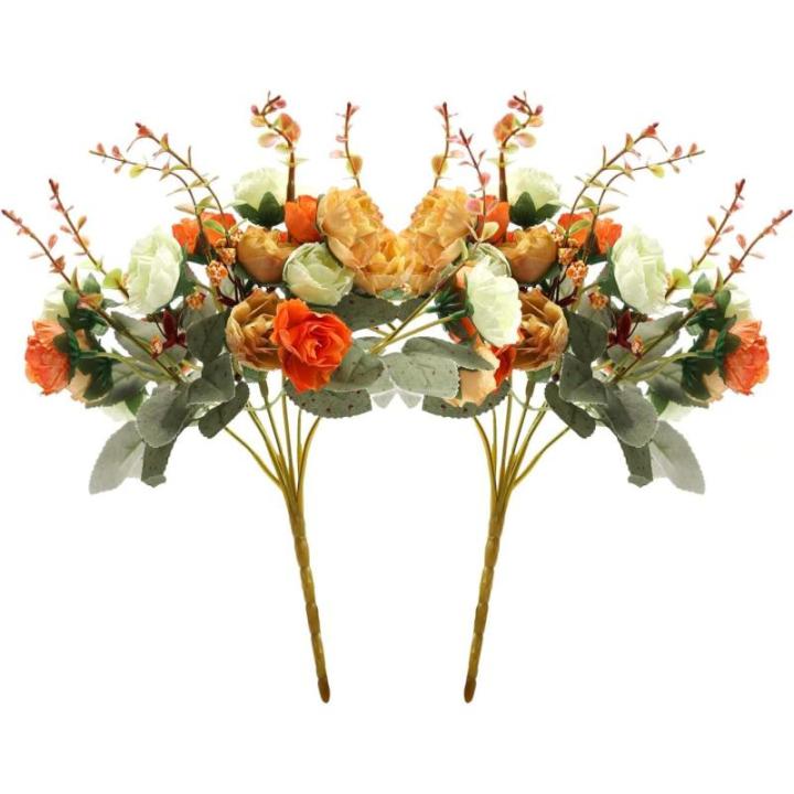 21 kunstzijden rozen, 2 bundels , decoratieve kleine boeketten , kunstboeket, realistisch plastic boeket voor huis, feest, taartdecoratie