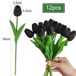 12 stuks zwarte kunstrozen, enkele bloemen met lange steel, zwarte kunstrozen, kunstrozen, voor bruiloft, feesten, tuin en woondecoratie (zwarte rozen)