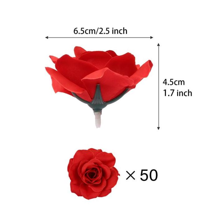 Kunstbloemkoppen, 50 stuks, kunstbloemen, rozen, voor bruiloft, feest, decoratie, doe-het-zelf (Ø 6 cm, rood)