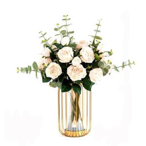 Kunstblumen Künstliche Blumen mit Vase, Tischpflanzen, Kunstseidenrose, künstliche Pflanzen, Arrangement, Innendekoration, Leichter Luxus für jeden Anlass