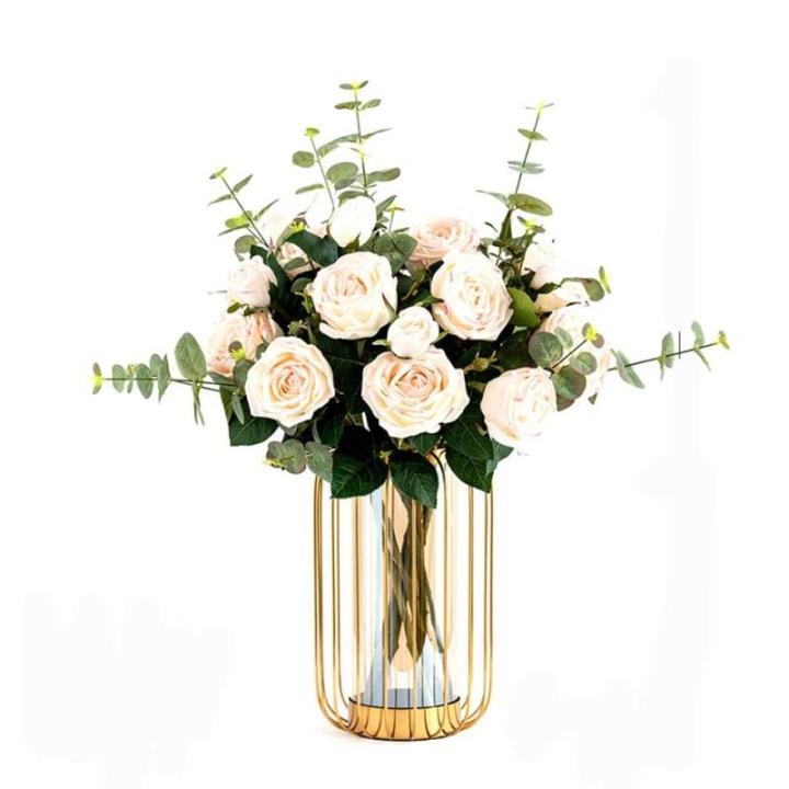 Kunstblumen Künstliche Blumen mit Vase, Tischpflanzen, Kunstseidenrose, künstliche Pflanzen, Arrangement, Innendekoration, Leichter Luxus für jeden Anlass