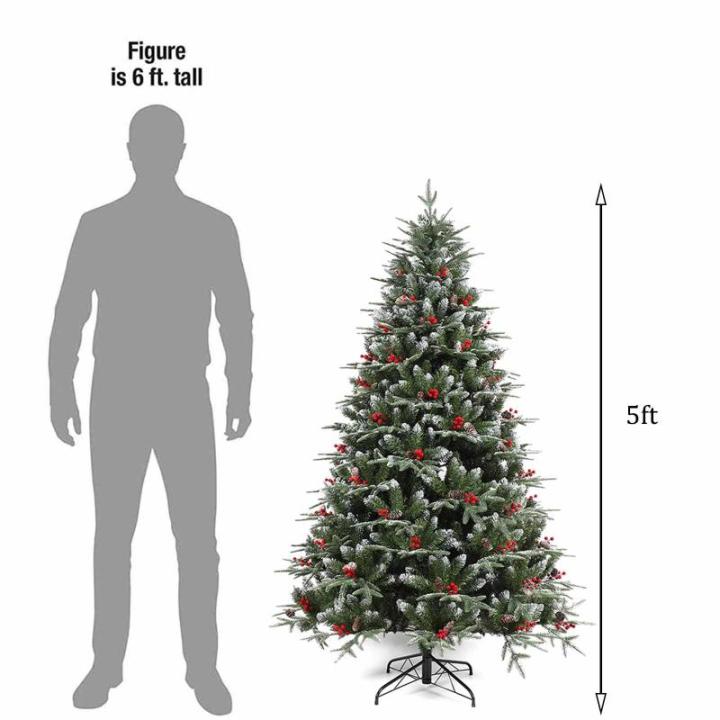 Weihnachtsbaum mit Tannenzapfen und Beeren, schneebedeckter künstlicher Weihnachtsbaum mit PVC-Zweigspitzen, einfache Montage mit Metallsockel für Zuhause, Büro, Partydekoration