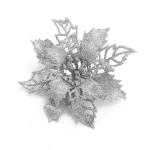 Poinsettia glitterkerstster, 30 stuks, bloemen met clips, glinsterend voor kerstboomdecoraties, kerstbloemen voor Kerstmis, tuin, Nieuwjaar, kransen, zilver