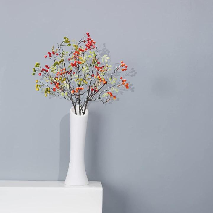 Künstliche Beerenzweige mit langem Stiel, 60 cm, weiße Beerenstiele, künstlicher Beerenstrauß für Tischdekoration, Vase, Heimdekoration, Weihnachtsdekoration, 4 Stück