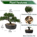 Kunstbonsai Natuurgetrouwe kunstplant, kunstboom, bonsai, ceder, grenen, podocarpus, plastic plant, kunstplant met keramische pot in zwart, voor badkamerdecoratie, desktop, kantoor