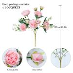 4 trossen pioenrozen voor decoratie kunstrozen nepboeket echte touch zijden bloemen voor vaas bruiloft woondecoratie (beige)