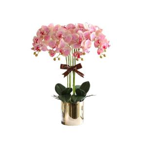 Kunstblumen Künstliche Blume mit goldenem Blumentopf, künstliche Orchideen – 12 Zweige, Elegante künstliche Orchideen, Bonsai-Simulationsblume für jeden Anlass