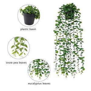 Kunstmatige hangende planten met potten, 3 stuks, 63 cm, 78 cm, 80 cm, , wijnstok, kunstmatige hangende klimopplanten, binnen in potten, nepklimop, potplanten, decoratie voor thuis