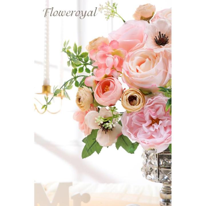 Künstliche Blumen Combo Rosa Blumen Mix Seidenblumen Rosen Pfingstrosen mit Stielen für DIY Hochzeit Brautsträuße, Babyparty, Blumenarrangement, Tischaufsätze, Heimdekoratione
