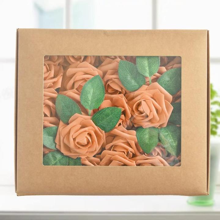 Kunstroos, van schuim met stengel voor thuisdecoratie, bruidsboeketten, feesten, tafelversiering, jubilea, 25 stuks, oranje