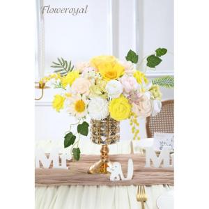 Künstliche Blumen Combo gelbe Blumen Mix Seidenblumen gefälschte Rosen mit Stielen für DIY Hochzeit Brautsträuße, Babyparty, Blumenarrangement, Tischdekoration, Heimdekoration