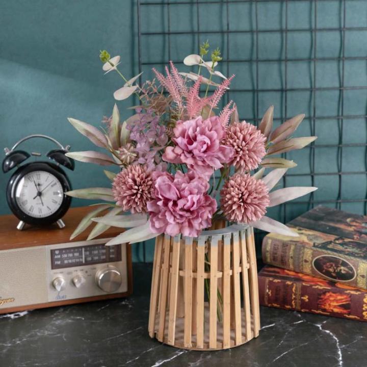 Kunstblumen Künstliche Pflanzen Blumen Deko Seidenblumen Hortensien Blumenarrangements Kernstück Hochzeit Blumenstrauß(Rosa)