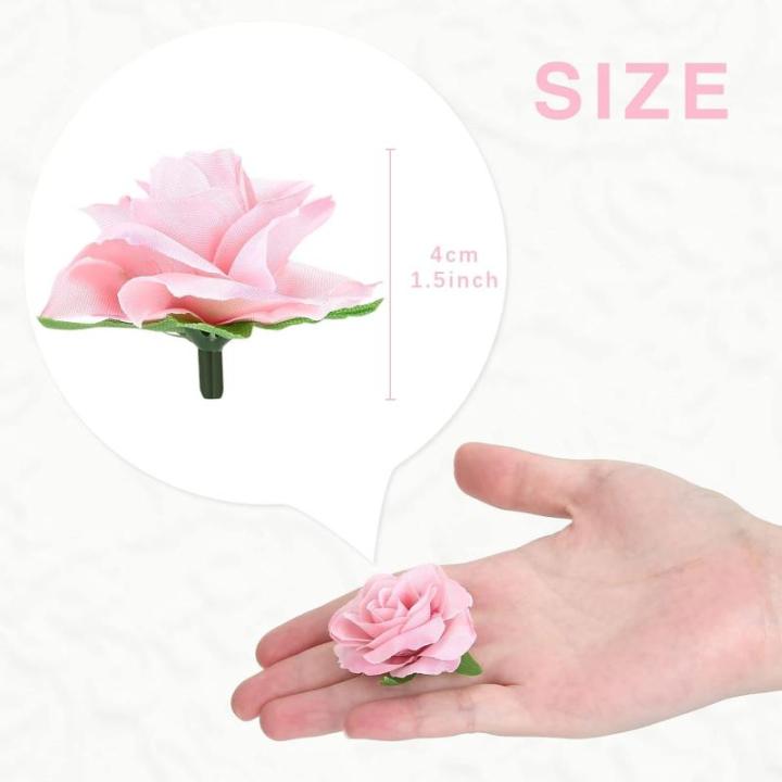 Kunstbloemkoppen, 50 stuks, kunstbloemen, rozen, voor bruiloft, feest, decoratie, doe-het-zelf (diameter 4 cm, wit en roze)