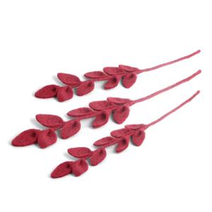 Gry & SIF Kunstbladtakken, flexibele steel, decoratieve tak van vilt, kunstplant, boeket binden, bruiloften, doe-het-zelfprojecten, handgemaakt, Fairtrade, 30 cm, 3 x wijnrood