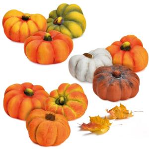 Zierkürbisse bunt als kleine Herbst-Deko im 9er Set - Keramik Deko-Kürbisse als wetterfeste Outdoor Gartendeko - Kürbis-Deko als Erntedankfest Zimmer-Deko oder draußen Haustür