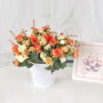 21 kunstzijden rozen, 2 bundels , decoratieve kleine boeketten , kunstboeket, realistisch plastic boeket voor huis, feest, taartdecoratie