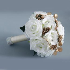 Romantischer Blumenstrauß für die Hochzeit, weiße Rosen, goldene Blätter, Blumen, Fotografie-Requisiten für die Braut, Brautsträuße, Brautjungfernstrauß, Valentinstag, Beic