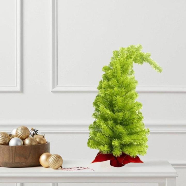 Weihnachts-PVC-Weihnachtsbaum mit krumm Hals, Weihnachtsbaum mit Kugel-Ornamenten, künstlicher Weihnachtsbaum, lustiger geformter Weihnachtsbaum, Innenornamente für Weihnachtsdek