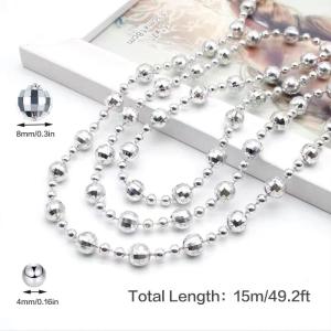 15M Kerstboom kralen guirlande Kerstboom ornamenten kralen lint | Kraaldiameter 8mm & 4mm | Kerstboomketting decoratie (zilver)