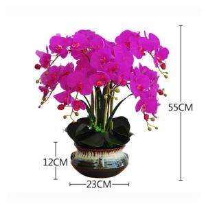Kunstblumen Künstliche Orchideenblumen im Keramiktopf, Seiden-Phalaenopsis-Pflanzenarrangement für Bürotisch/Wohnzimmer/Schlafzimmerdekoration für jeden Anlass