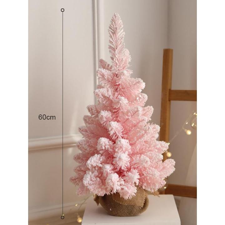 Home Table Tip Künstlicher rosafarbener Weihnachtsbaum aus Kiefernholz, Mini-Weihnachtsbaum mit Beflockung, realistische Weihnachtsdekoration für Heimbüro-Dekorationen, Tischdek
