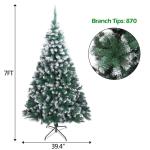 2,13 m Langer, mit weißem Schnee bestäubter Weihnachtsbaum, künstlicher Weihnachtsbaum mit 870 Zweigen und Schneespitze und faltbarem Metallständer, weißer künstlicher Weihna
