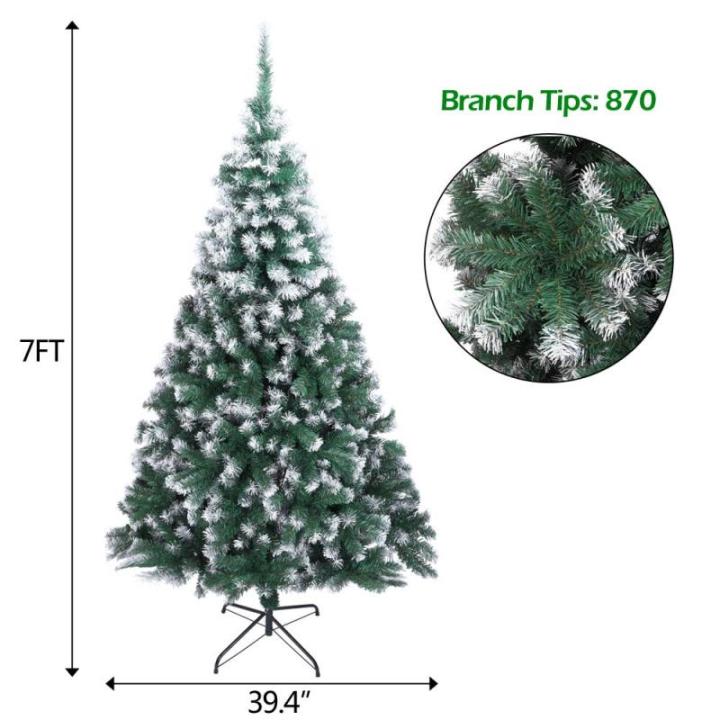 2,13 m Langer, mit weißem Schnee bestäubter Weihnachtsbaum, künstlicher Weihnachtsbaum mit 870 Zweigen und Schneespitze und faltbarem Metallständer, weißer künstlicher Weihna
